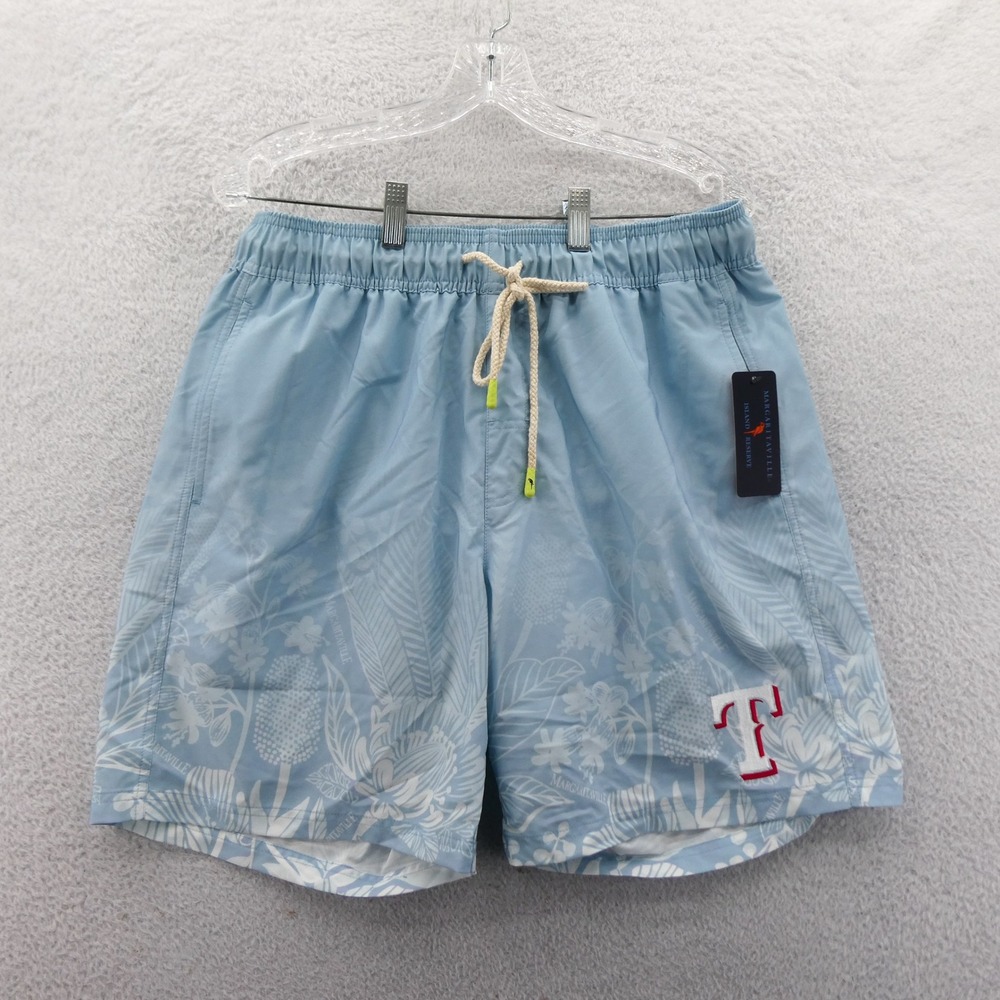 Margaritaville Swim Trunks Mens Large Texas Rangers Blue Floral Lined Shorts NEW